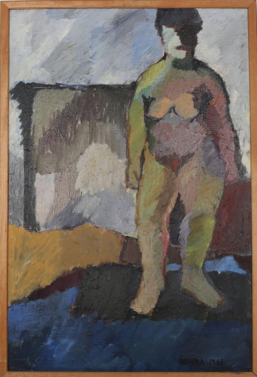 WANDA LUBELSKA. Nakenmotiv, olja på pannå, signerad och daterad Wanda 1961.