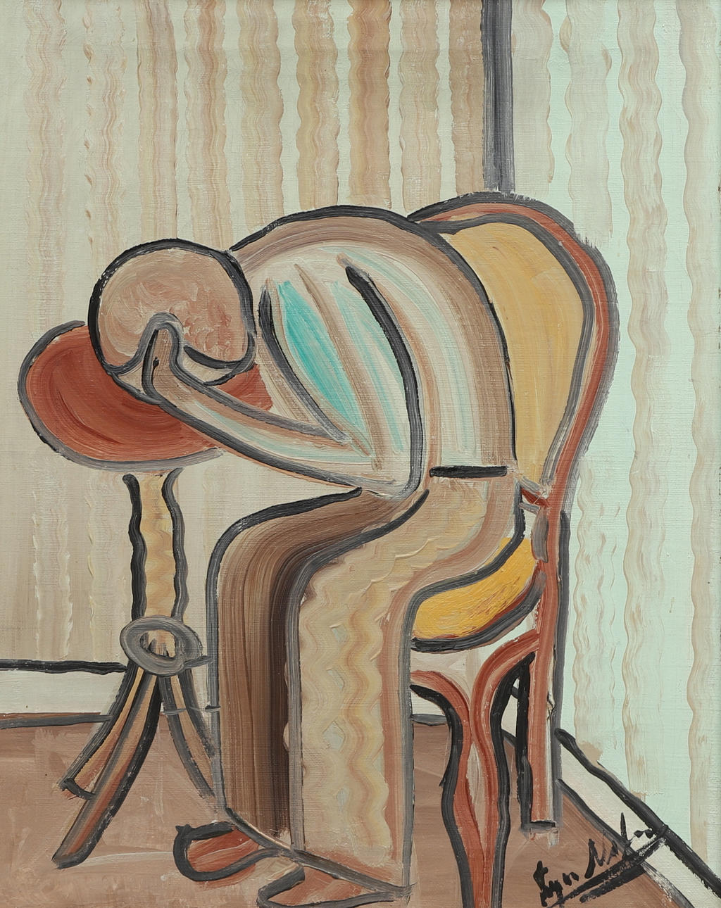 OIDENTIFIERAD KONSTNÄR. Oil on canvas, crying man, signed.