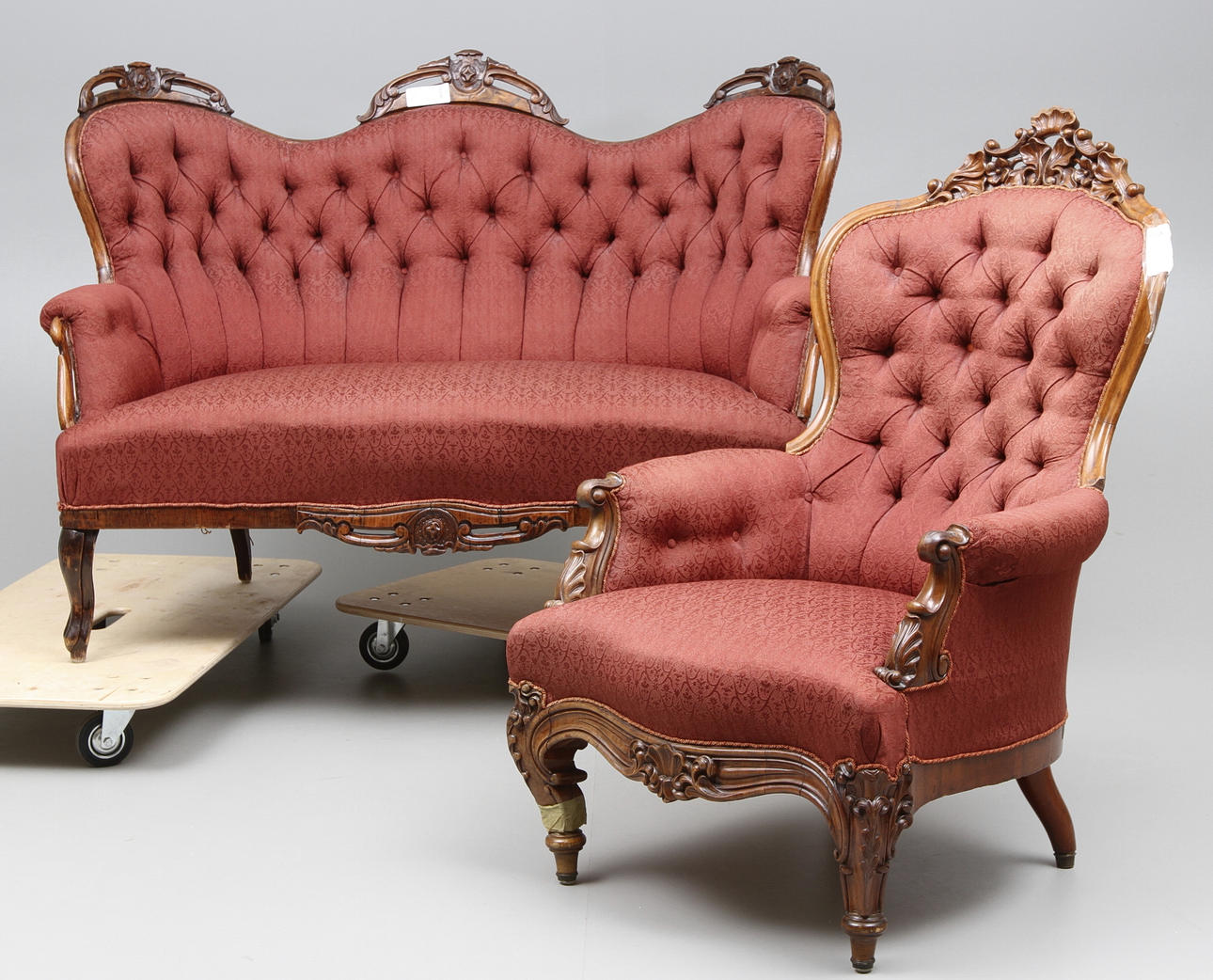 SOFFA+FÅTÖLJ, nyrokoko 1800-talets slut.