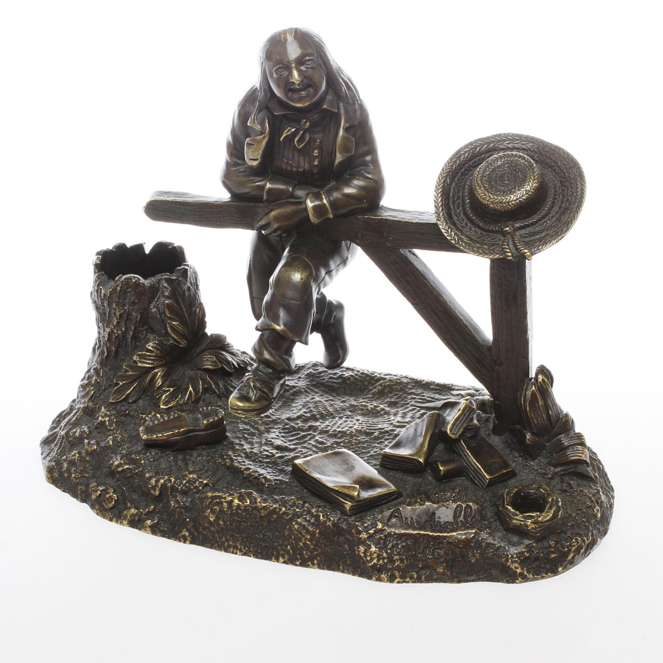 TÄNDSTICKSSTÄLL, brons, "Au diable les lecons, efter Ch Leblanc, 1800/1900.