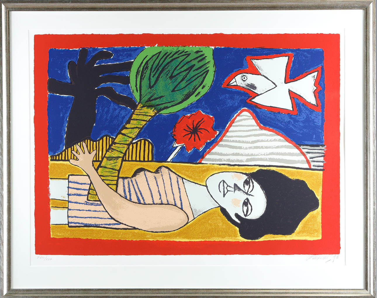 BEVERLOO CORNEILLE. Farblithografie, Mädchen mit einem Vogel, signiert Corneille, nummeriert XVIII/XXX und datiert 98.