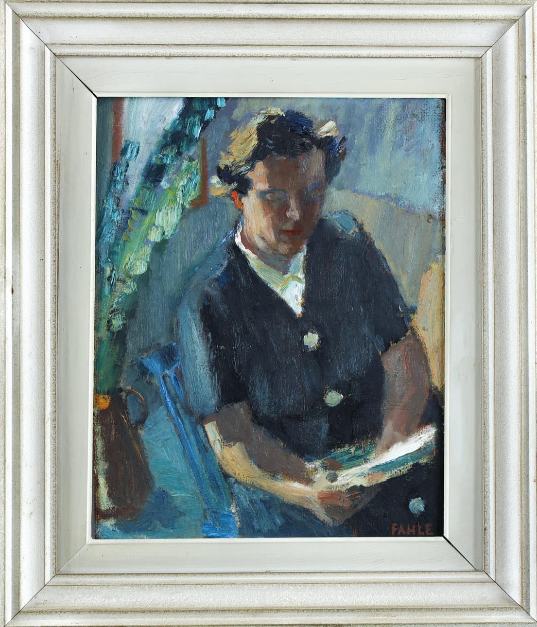 GUSTAF ADOLF FAHLE. “Reading”, oil on panel. Art - Paintings - Auctionet