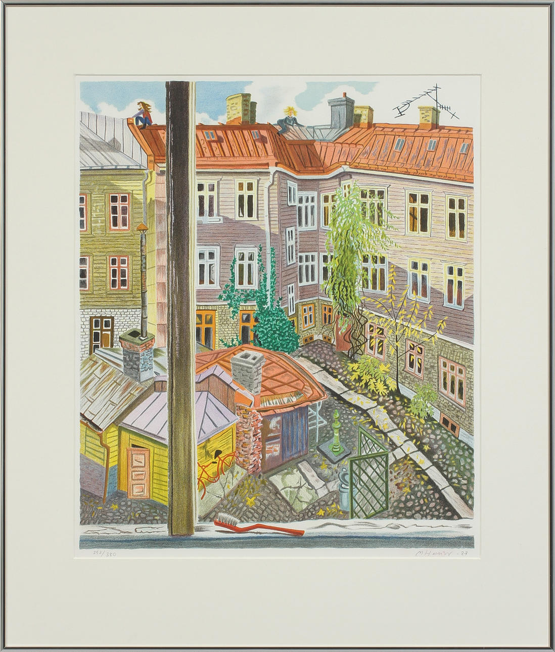 MONA HUSS WALIN. Innergård, färglitografi, signerad och numrerad 252/380.