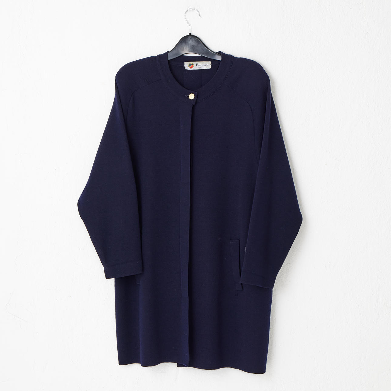 BUSNEL, lång kofta, ull, mörkblå.