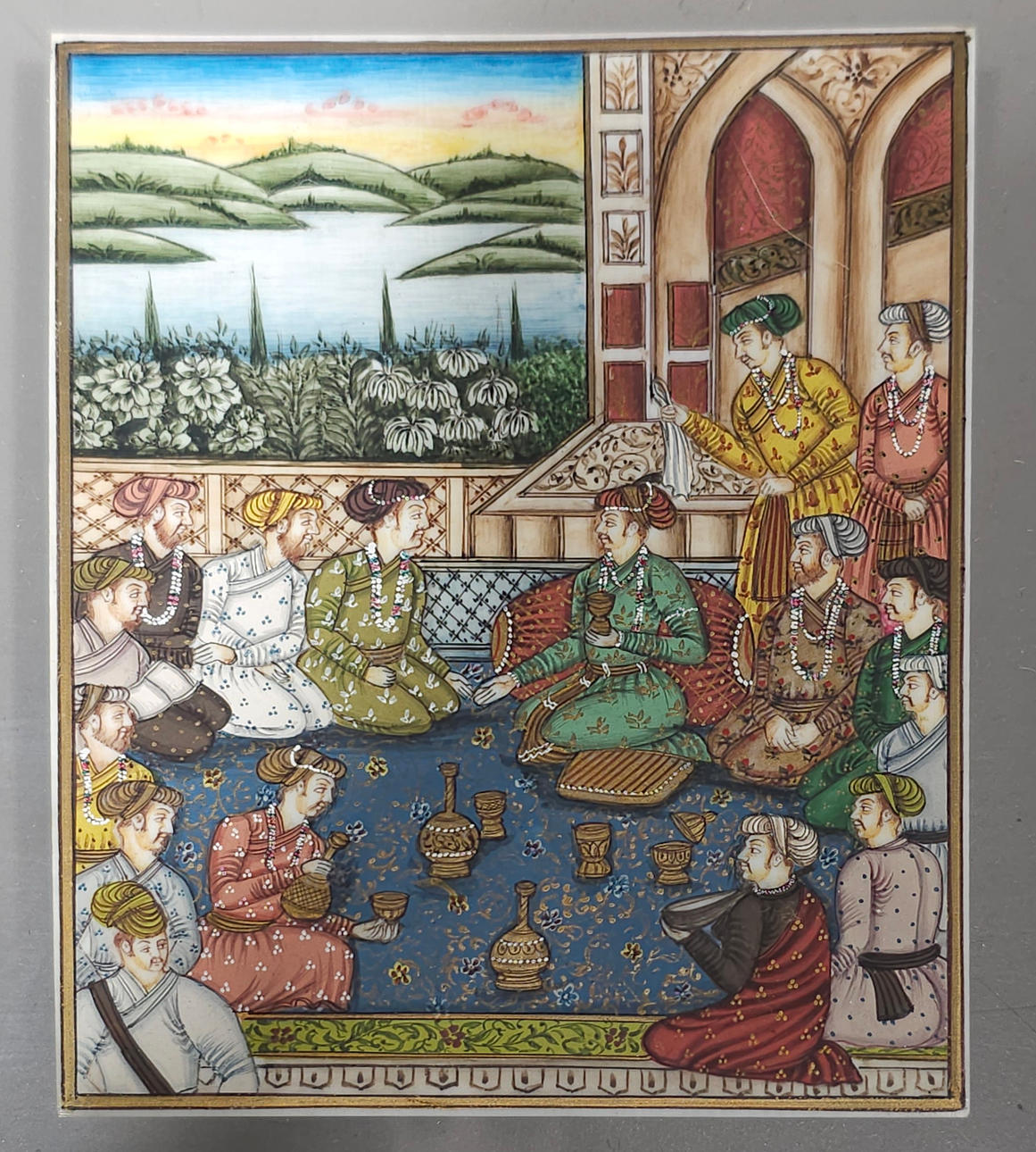 ANONYMOUS. ORIENTAL. OIL ON BONE. EMPEROR SCENE.
