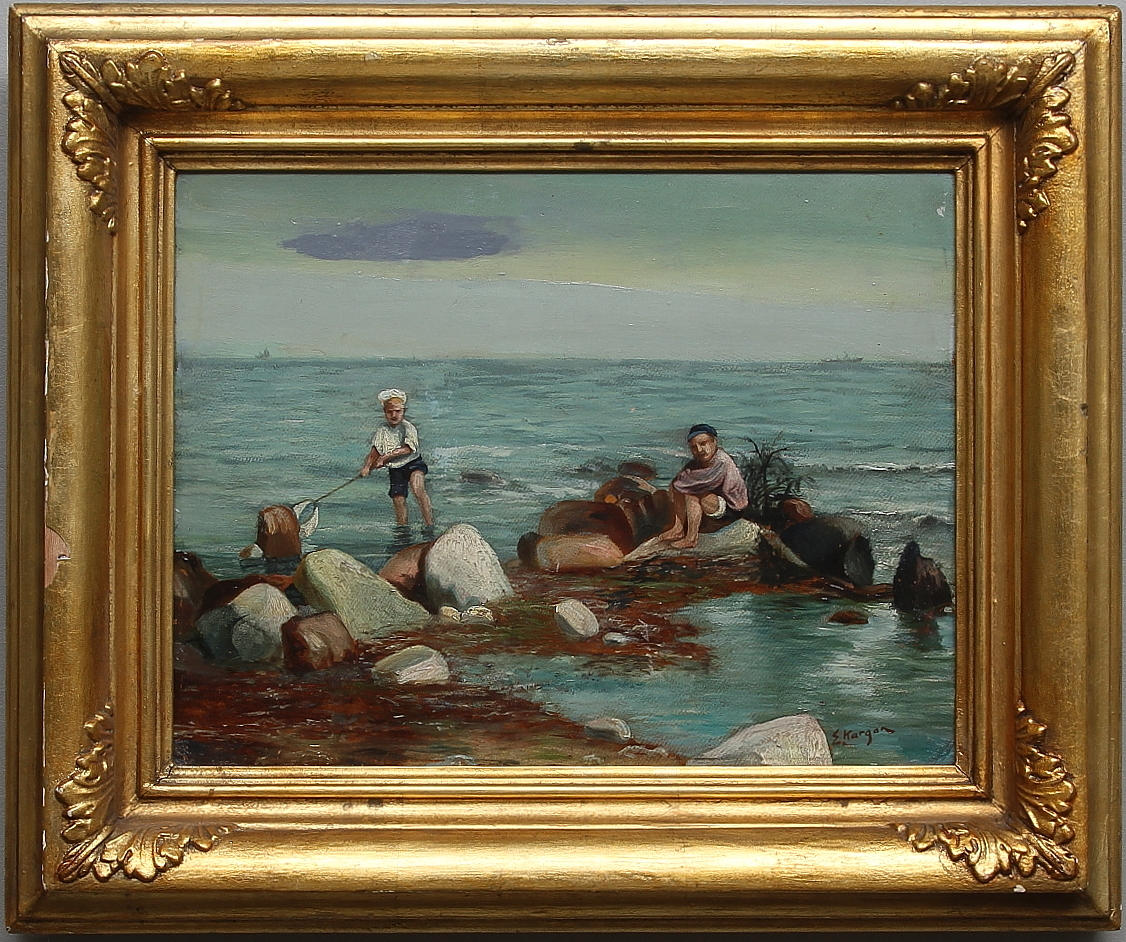 OIDENTIFIERAD KONSTNÄR. Olja på pannå, signerad E. Kargan.