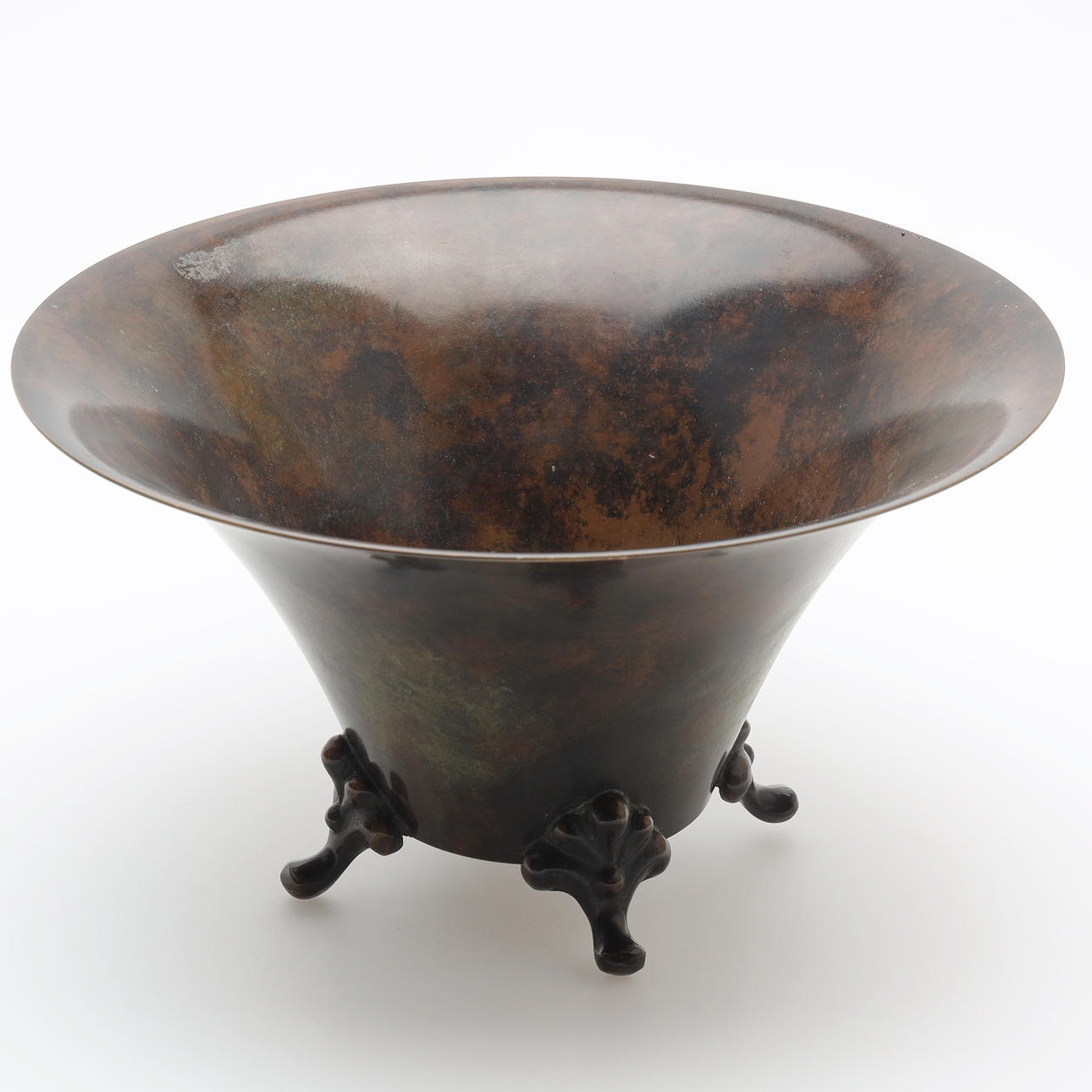 SKÅL, bronze med fødder, stemplet H.F, Danmark.