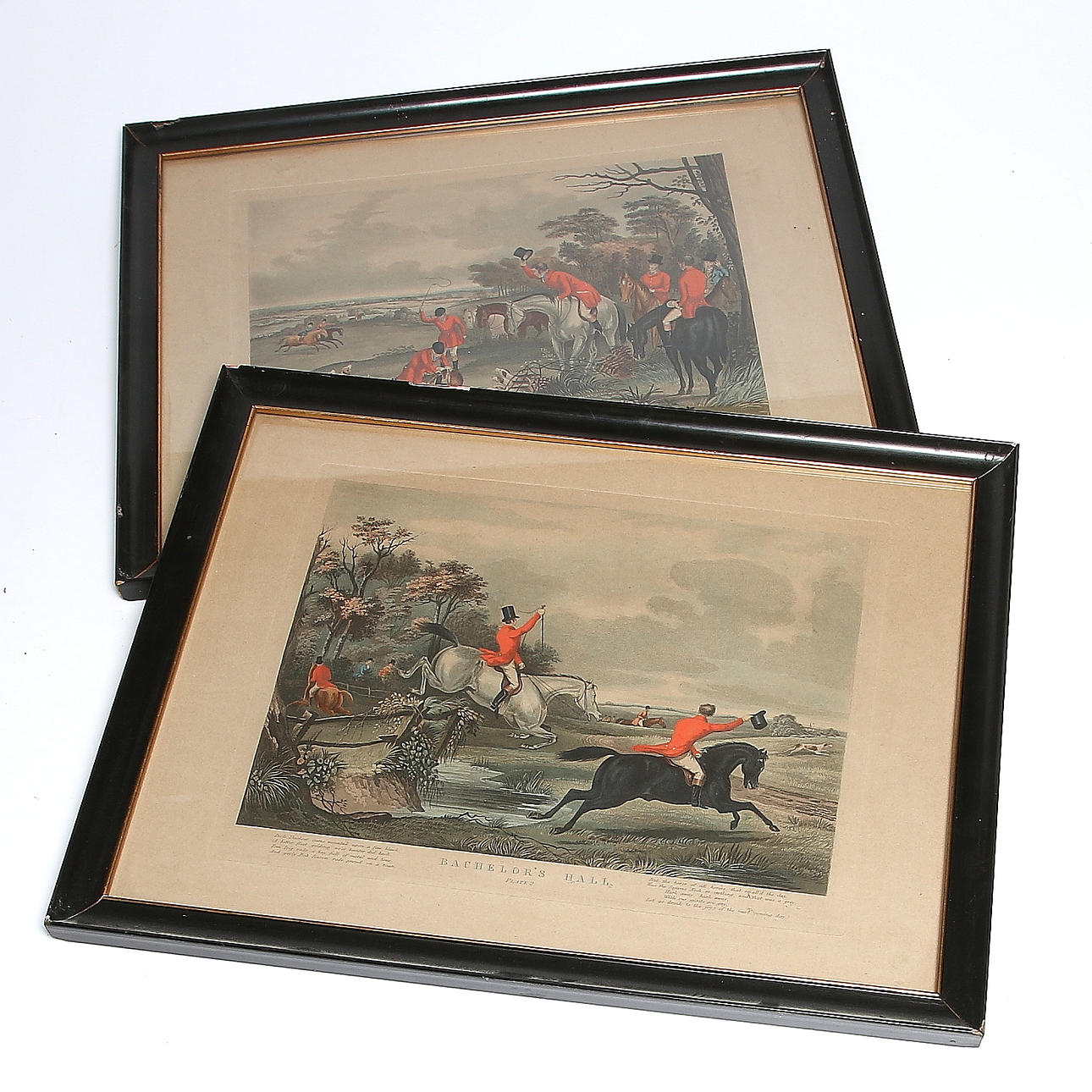 OIDENTIFIERAD KONSTNÄR. "Bachelor´s Hall", etsningar, 2 st, kolorerade. 18/1900-tal.