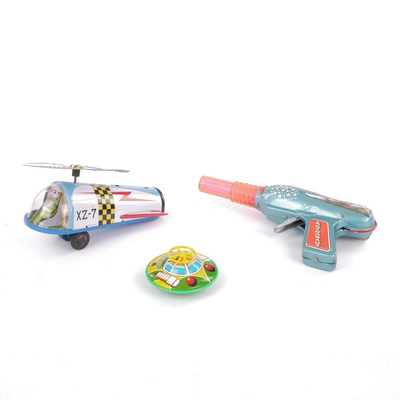 SPACE TOYS, 3 Stück, Blech, Japan.