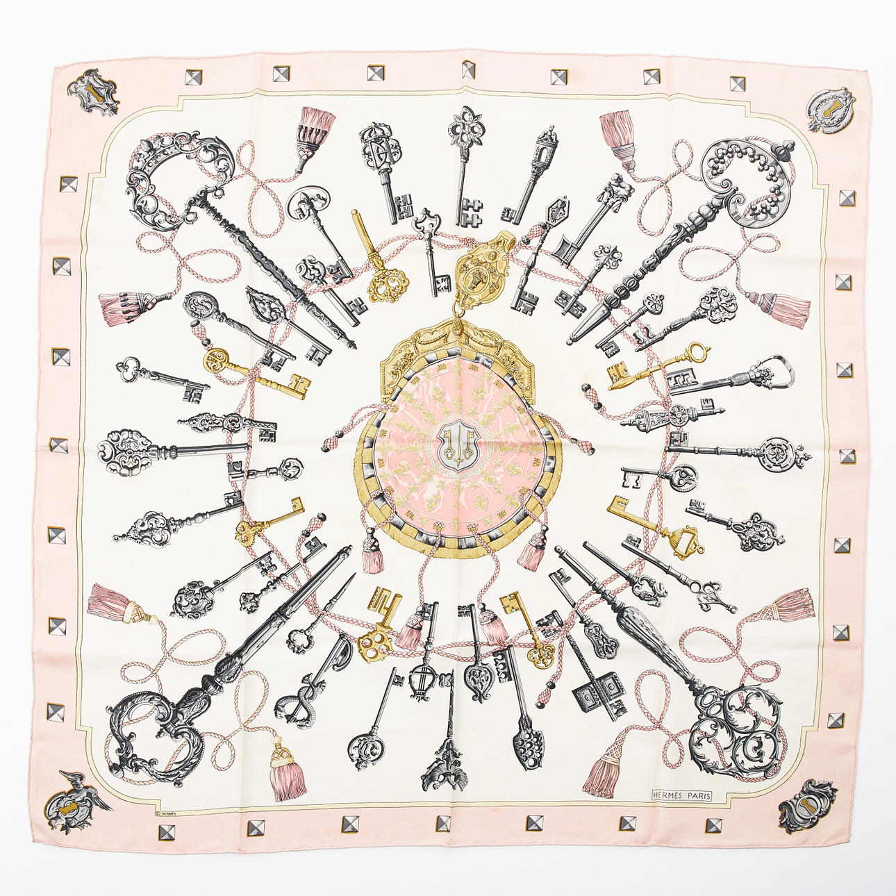 HERMÈS, silk scarf, 1980s, pattern with keys.