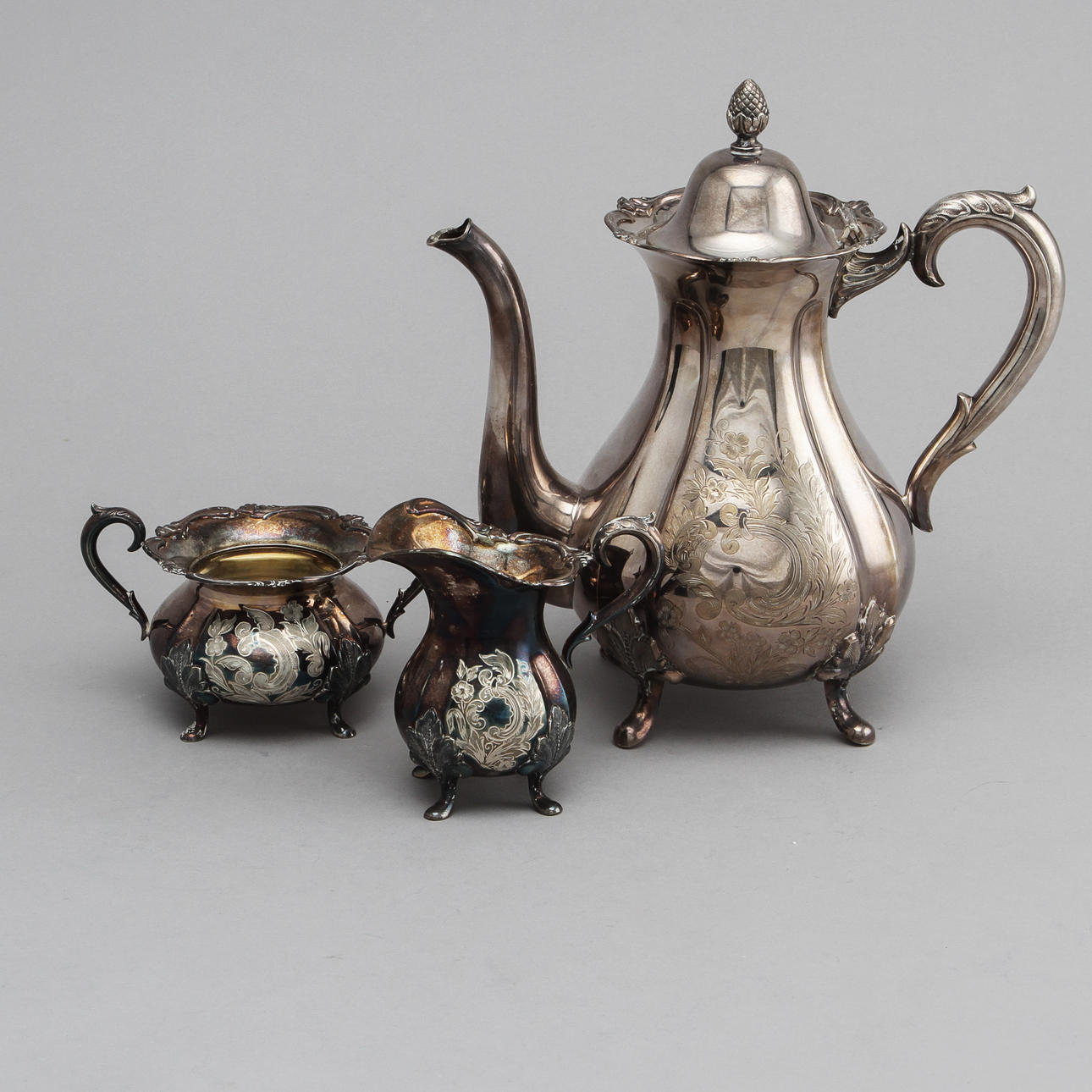 KAFFESERVIS, 3 delar, silver. Finland 1975-76. Vikt ca 850 gram.