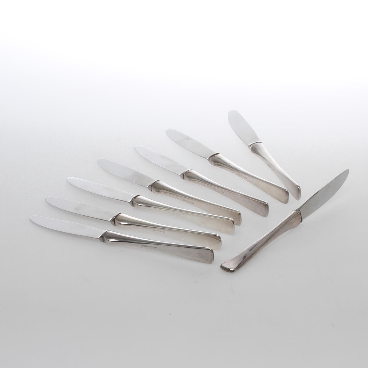 SMÖRGÅSKNIVAR, 8 st, silver, "Sten Sture", design Eric Löfman, MGAB, Lidköping, 1960-tal.