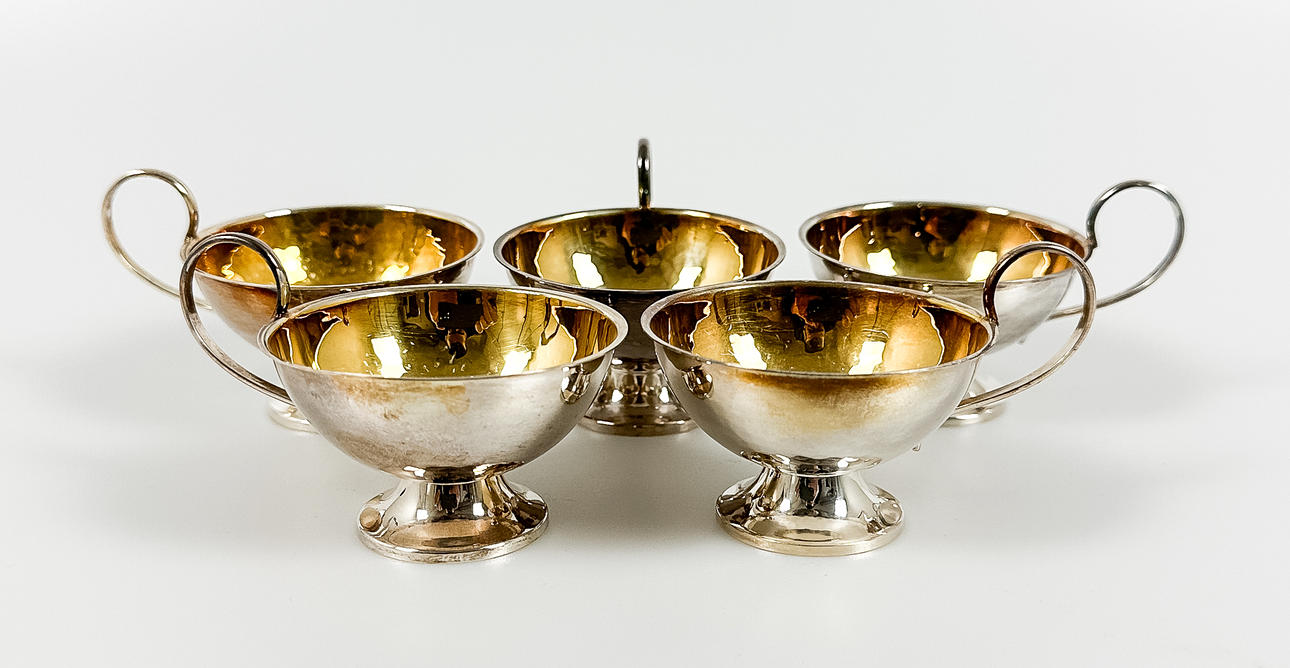 PUNCH MUGS, 5 pcs, silver, 155 grams.