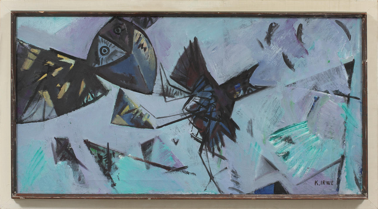 KNUT IRWE. "Fågeljakt I", olja på duk, sign.