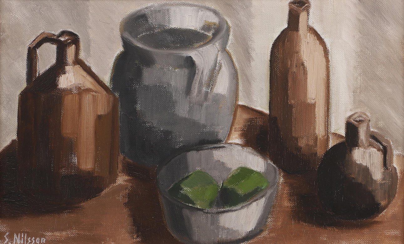 SVEN NILSSON. Still life with vases, oil on canvas, signed S. Nilsson.