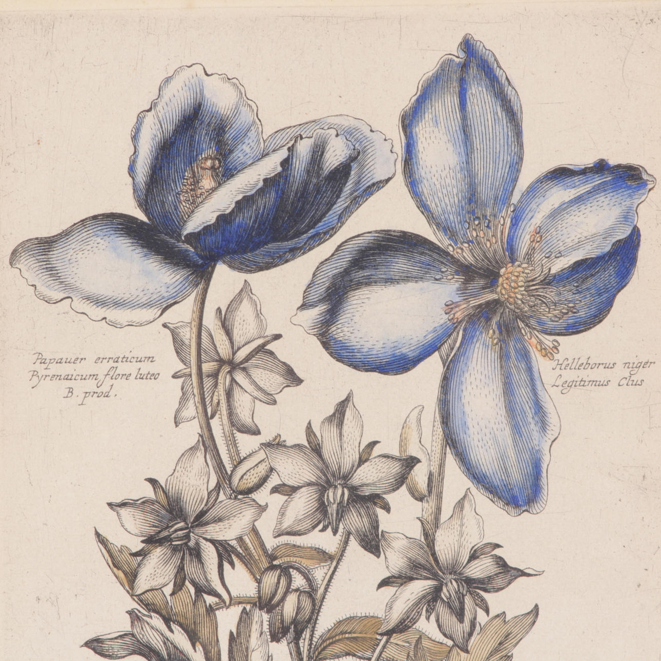 KOPPARSTICK, 4 st. Kolorerade, dekor av blommor.