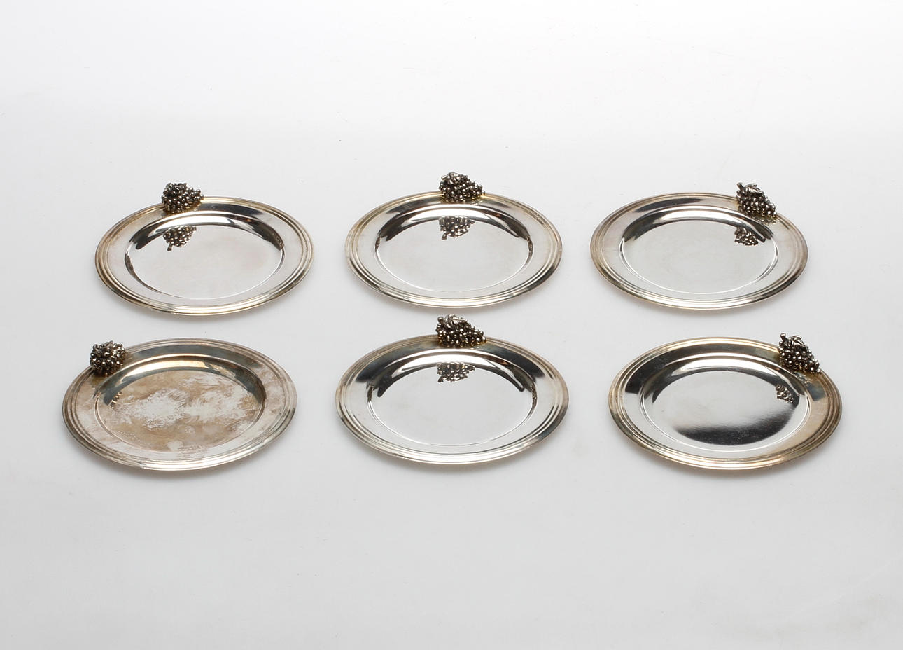 COASTER, 6 st, nysilver, 1900-tal.