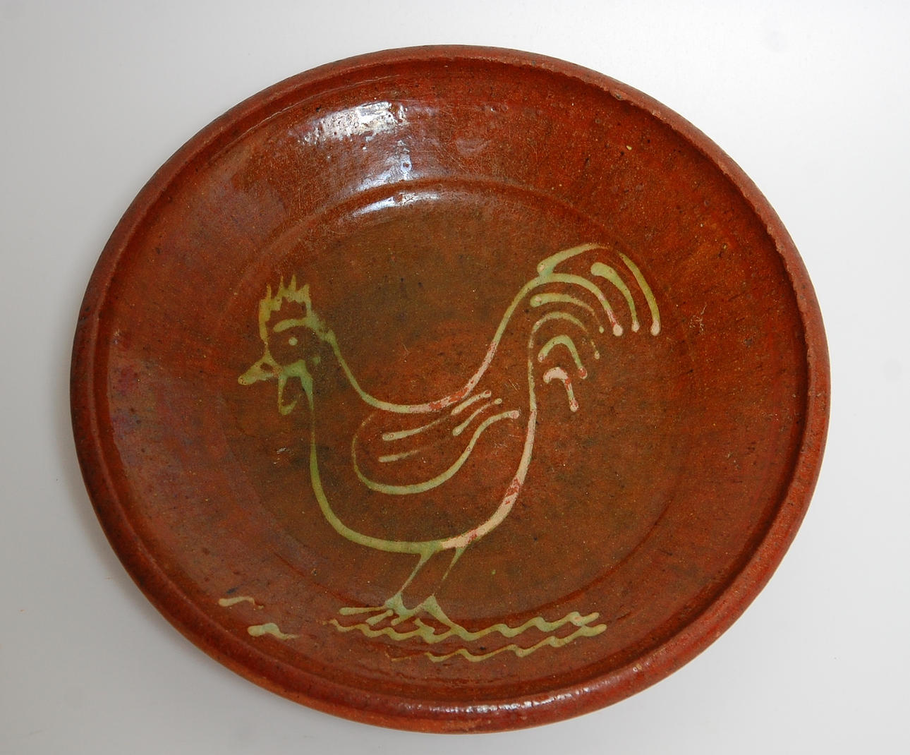 LERFAT, allmoge, med dekor av tupp, 1800-tal.