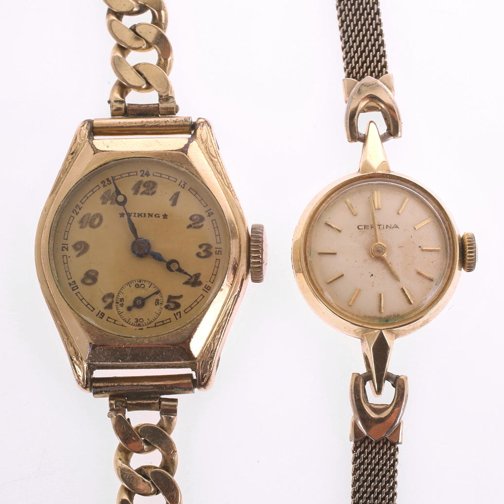 ARBANDSUR, 2 st, Certina, boett i 14K guld, Viking, gulddoublé.