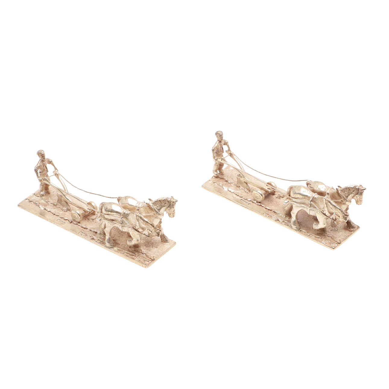 TWO LIMITED EDITION CAST SILVER PLOUGHING GROUPS BY THOMAS CHARLES JARVIS.