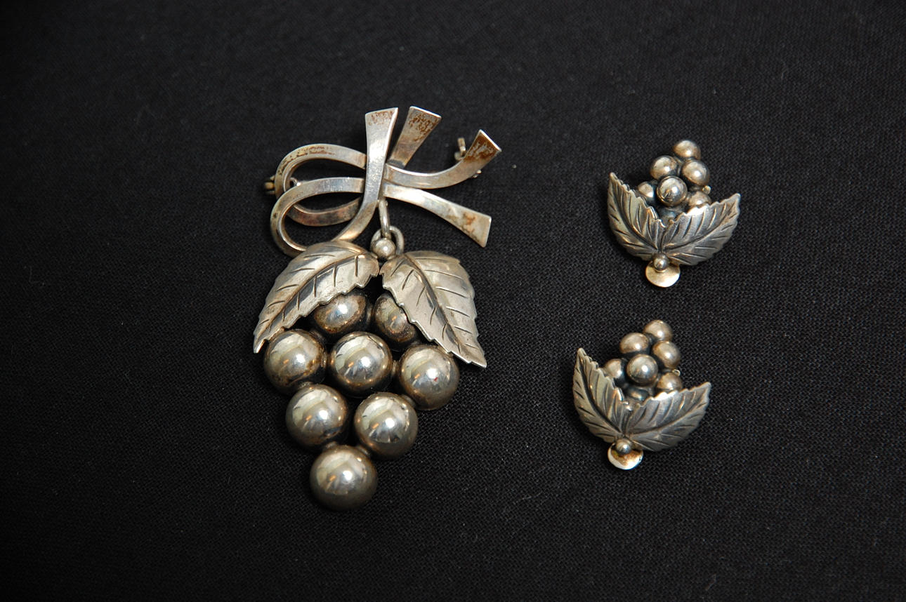 ÖRHÄNGE, BROSCH, silver John Lauritzen Denmark.