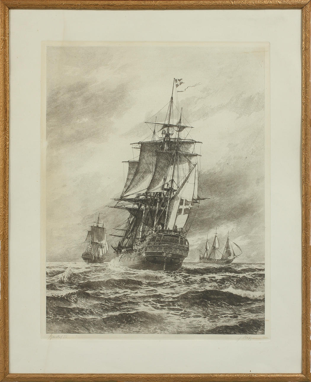 JACOB HÄGG. "Gustaf III", etsning, sign.