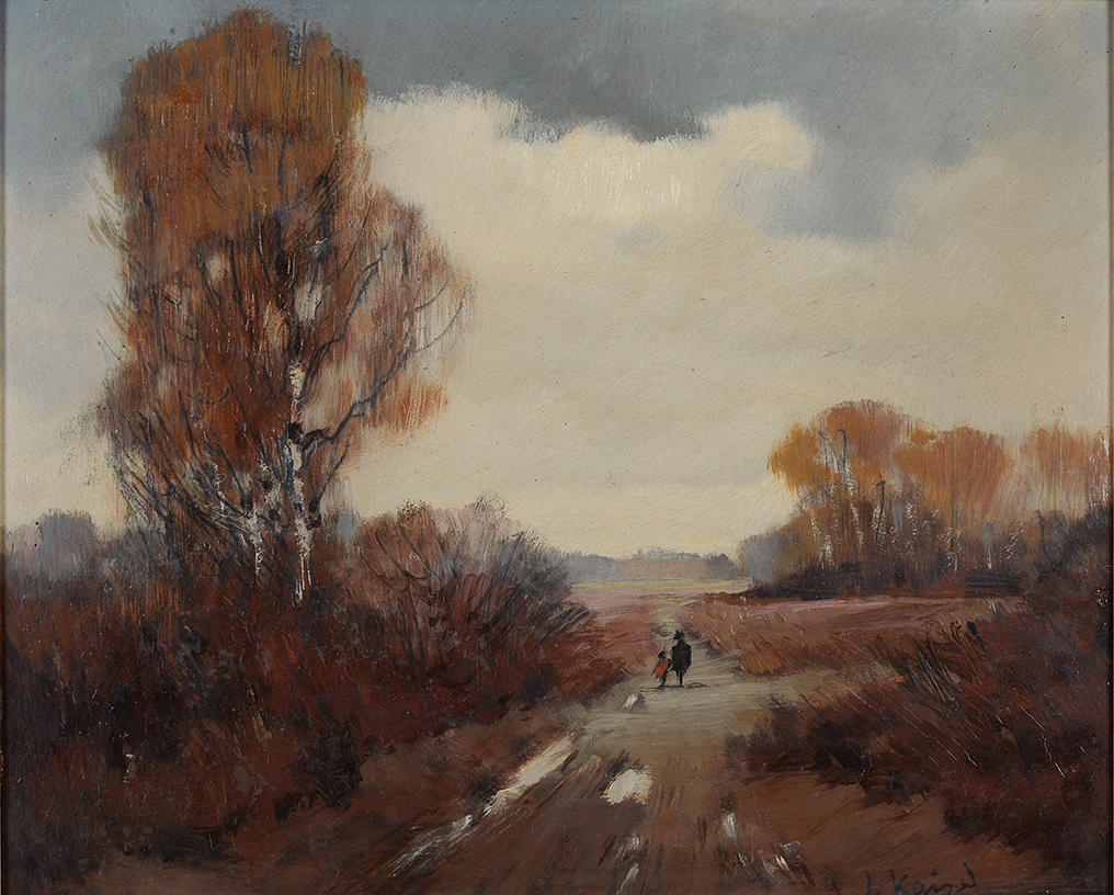 ANTON KAISER. " Heidelandschaft ". Öl auf Hartfaserplatte.