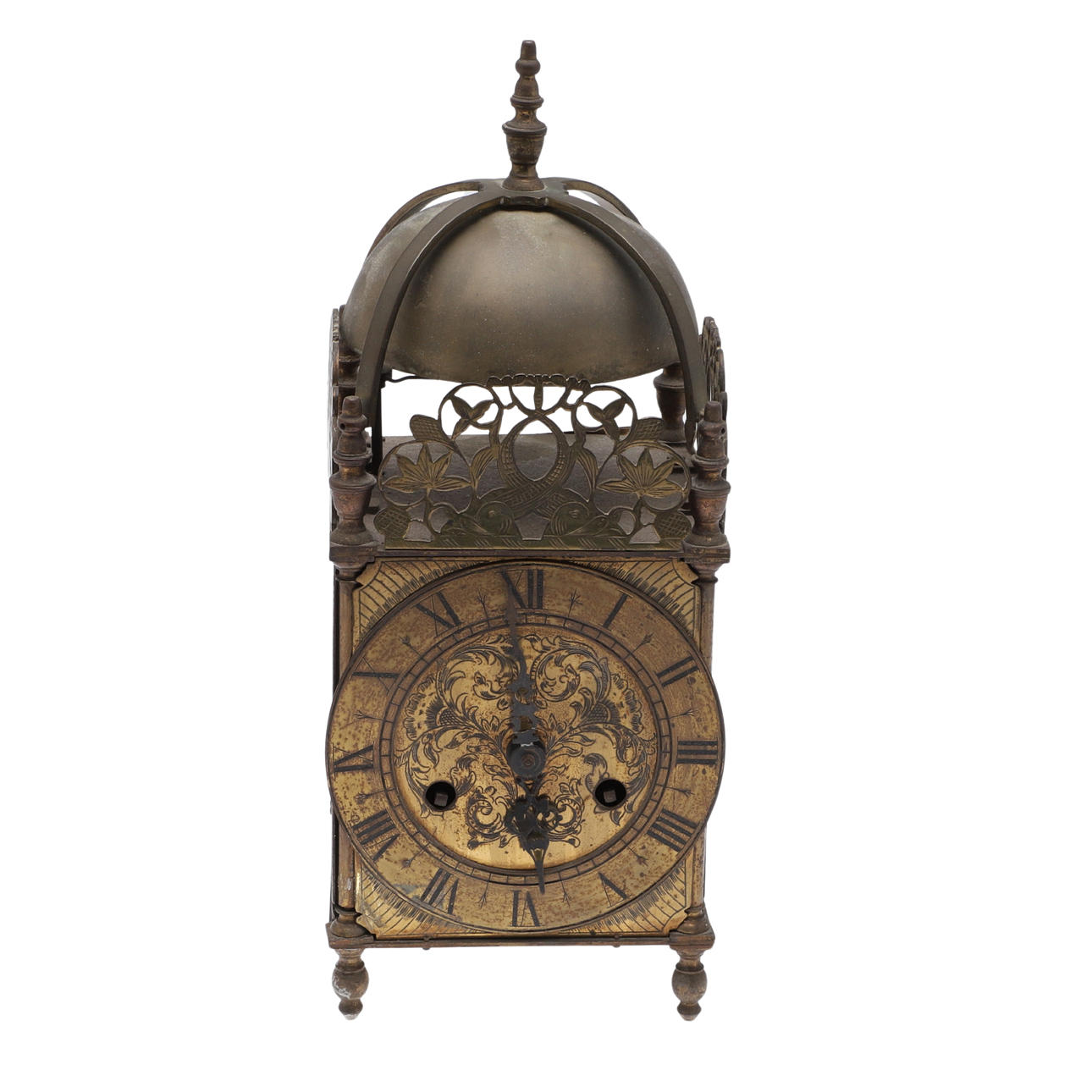 A BRASS LANTERN CLOCK.
