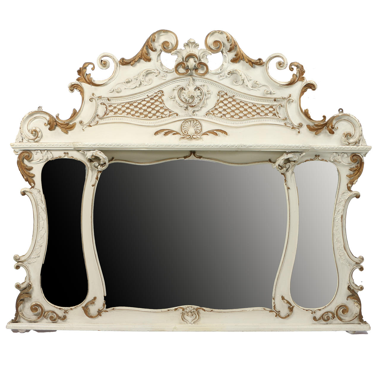 EIN VIKTORIANISCH BEMALTER ÜBERMANTELSPIEGEL.