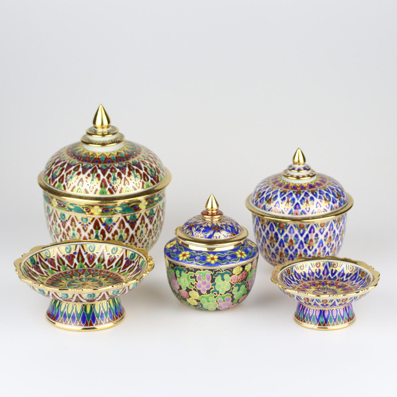 ケース付 Hand Painted in Thailand ティー まとめ 7点 セット ポット