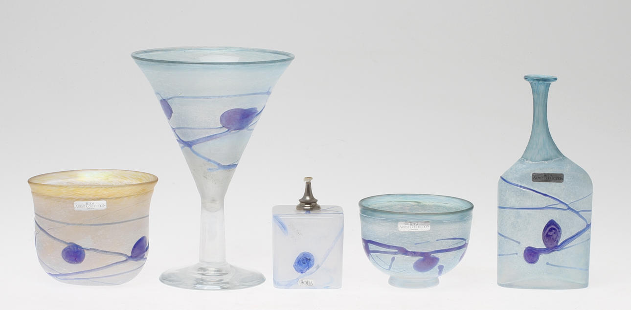 PARTI GLAS, 5 delar, Bertil Vallin, signerade.