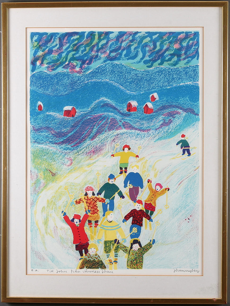 JÖRAN NYBERG. Skidåkare, litografi, signerad och märkt EA.