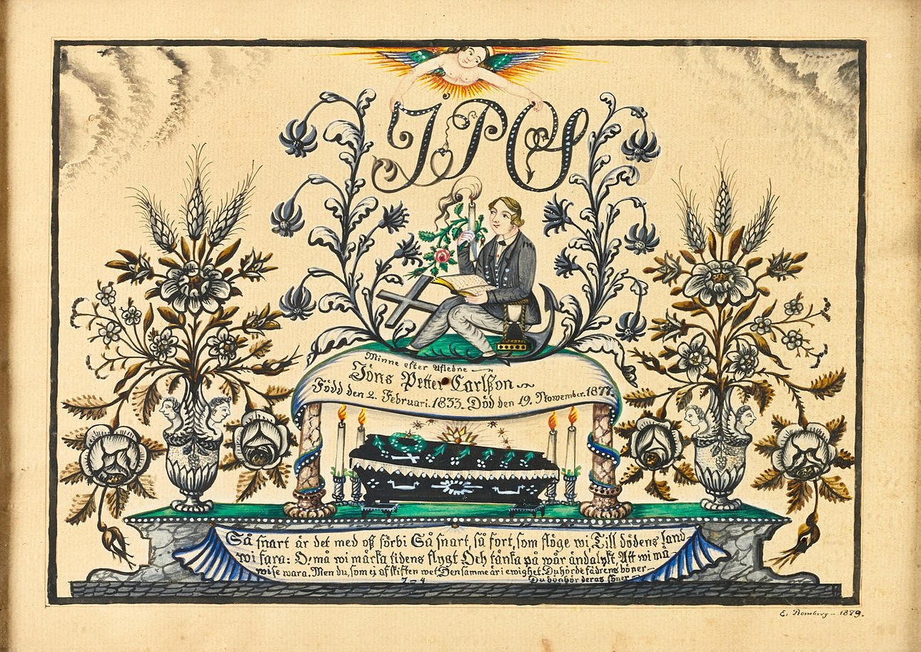 MEMORY PAINTING, gouache, signed E. Romberg -1879.