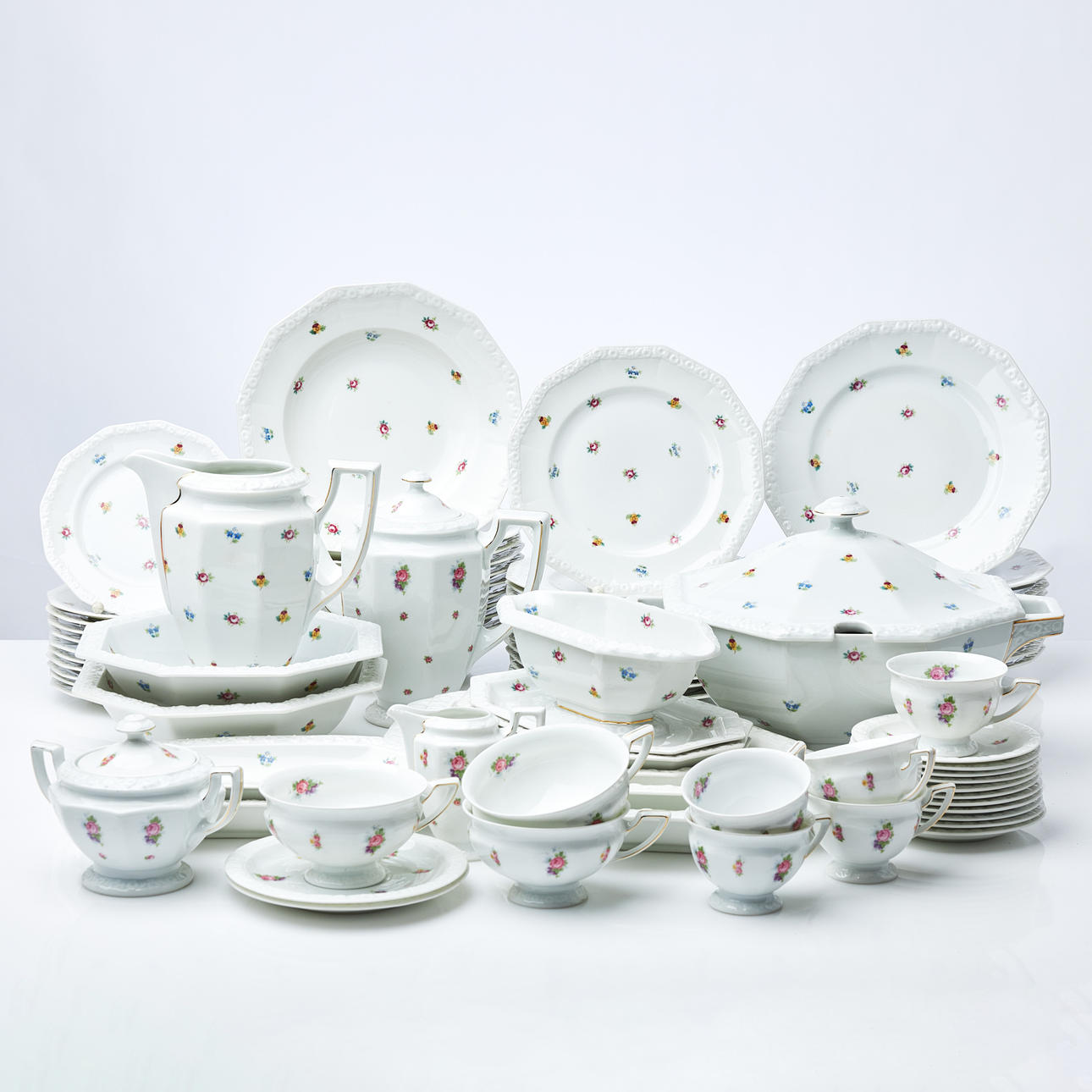 GESCHIRR, 64+7 dlr., „Maria“, Rosenthal, Porzellan, Blumendekor. Keramik & Porzellan - Europäisch