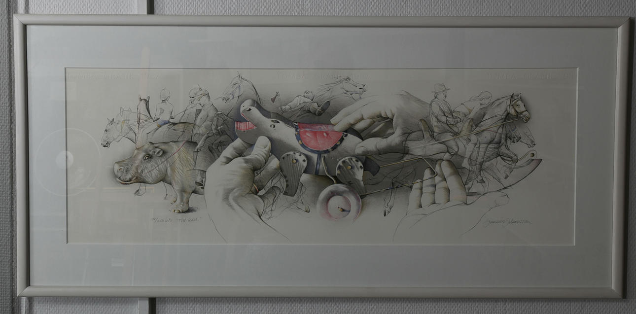 JANERIK JOHANSSON. Litografi, "Till häst", numrerad 198/250, signerad.