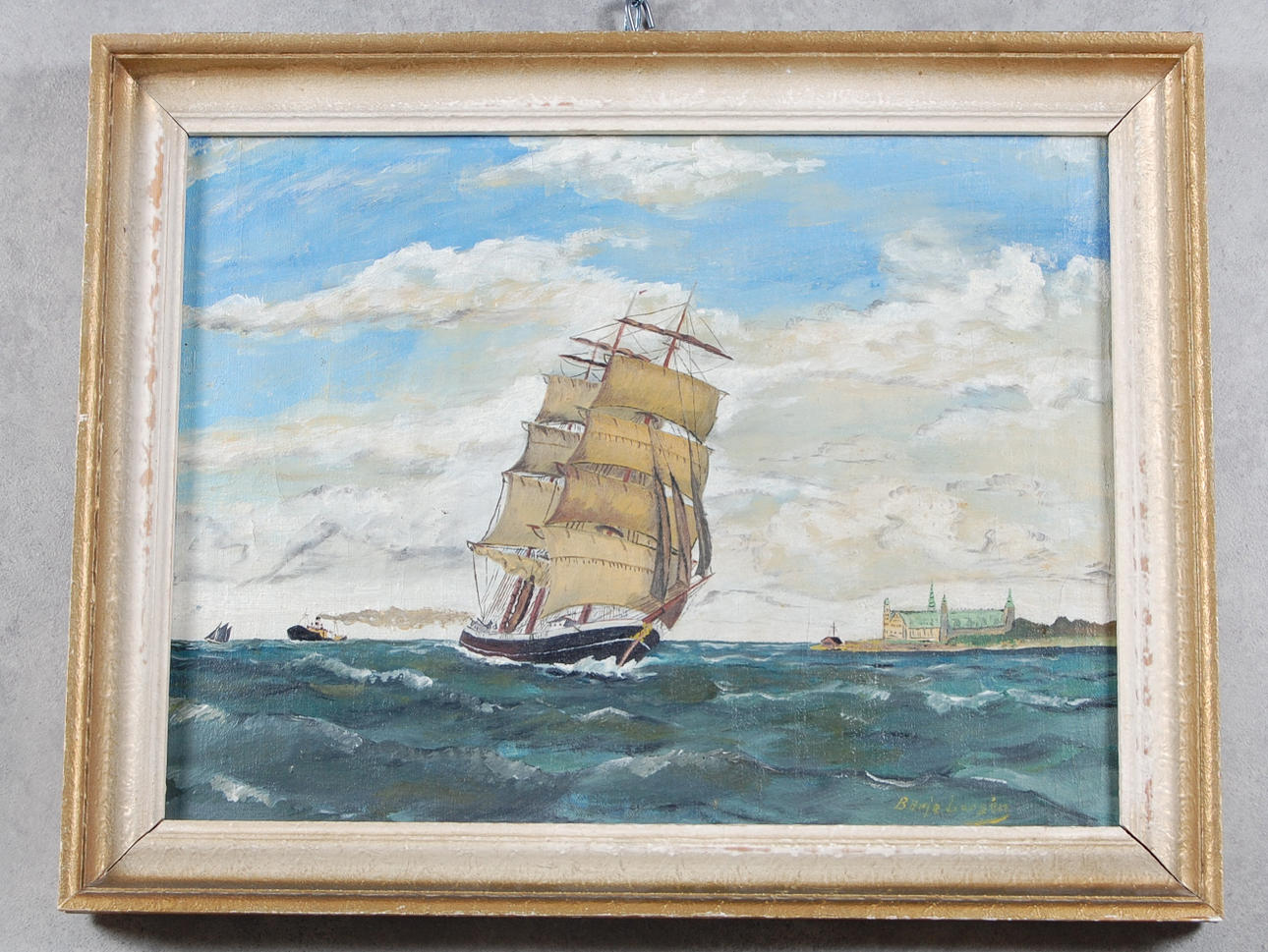 OKÄND KONSTNÄR. "Marin målning med Kronborg ".