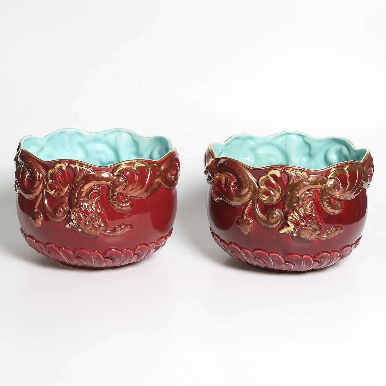 YTTERFODER, ett par, majolica, jugend, sannolikt Tyskland, 18/1900-tal.