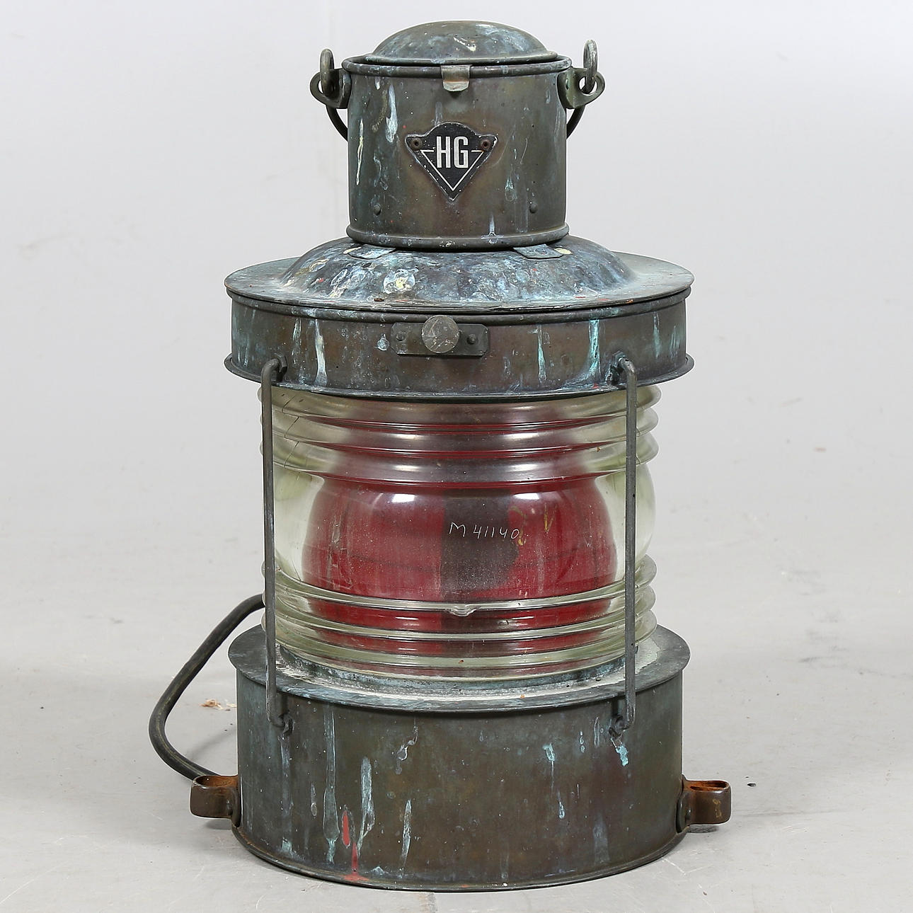 LANTERNA, koppar och glas, märkt HG, 1900-tal.