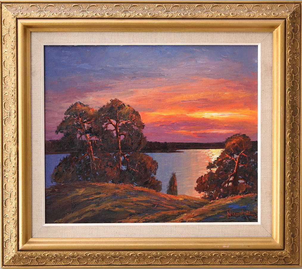 OIDENTIFIERAD KONSTNÄR. Oil on canvas, sunset, signed.