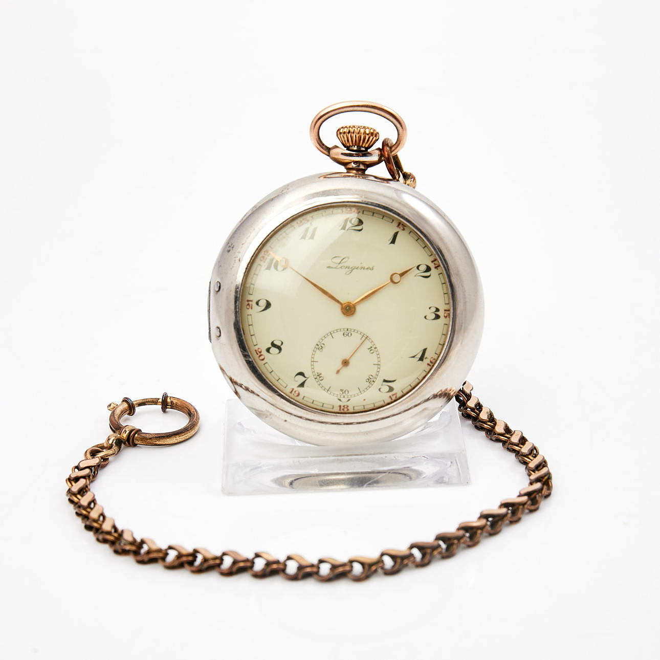 FICKUR, Longines, liten sekundvisare, silver, med fodral samt kedja ...