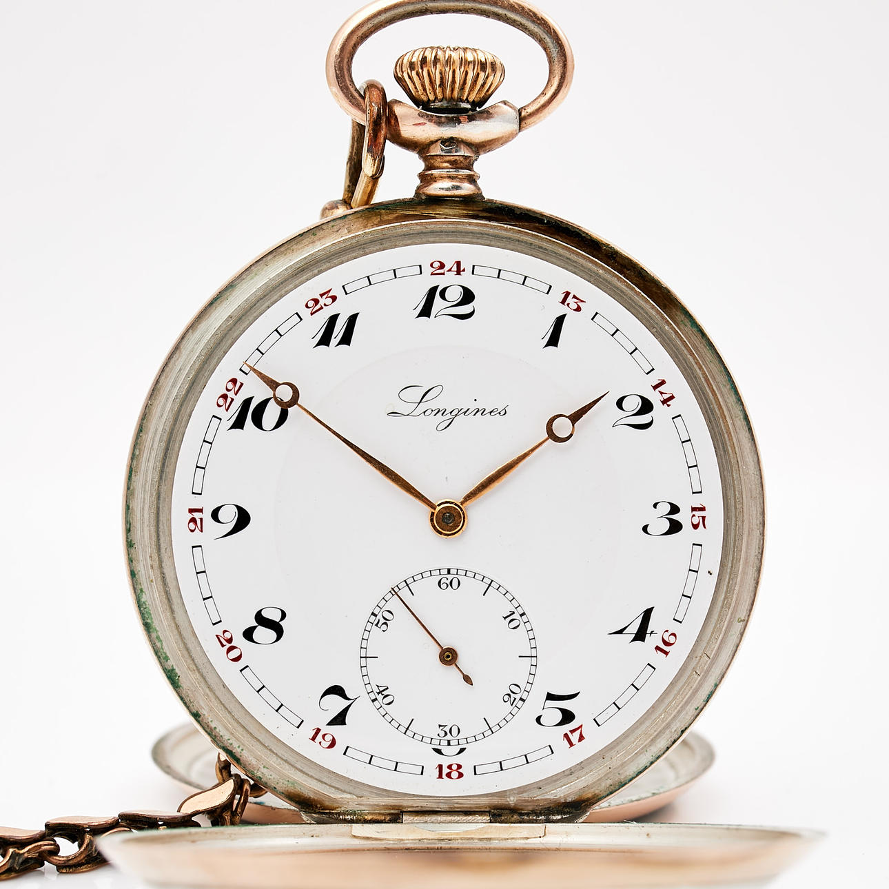 FICKUR, Longines, liten sekundvisare, silver, med fodral samt kedja ...