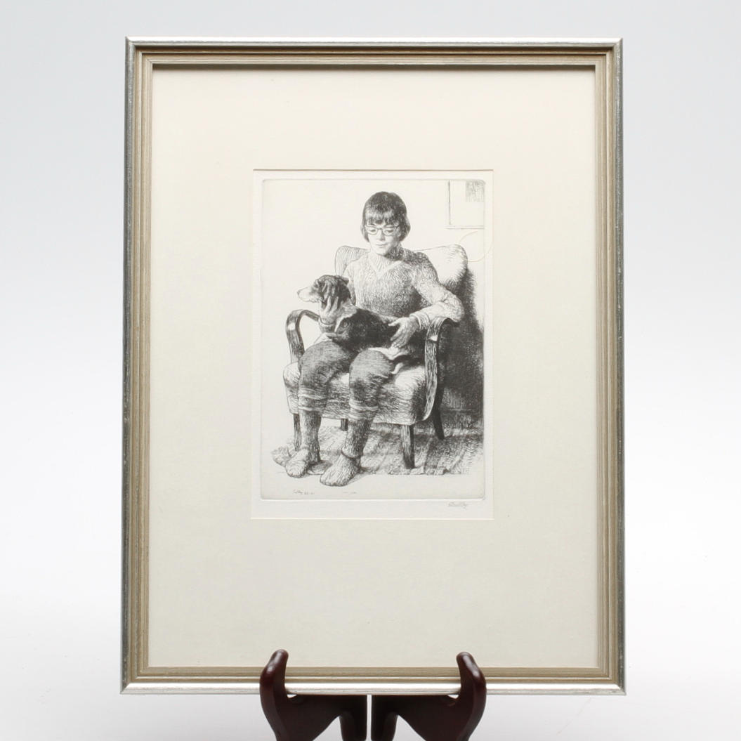 FOLKE GULLBY. "Sussane med Tossi", etsning 69-71, signerad.