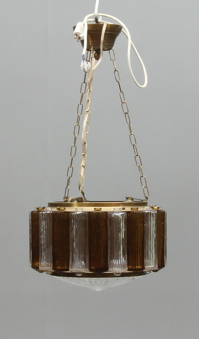 TAKLAMPA, glas och metall, 1960/70-tal.