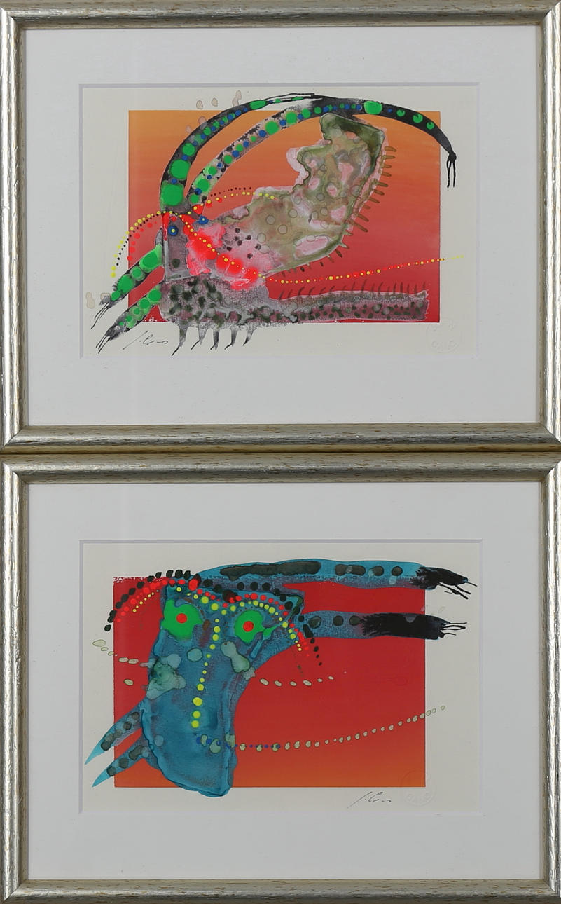 JUAN CANO. Blandteknik, komposition, 2 st, signerade J Cano.