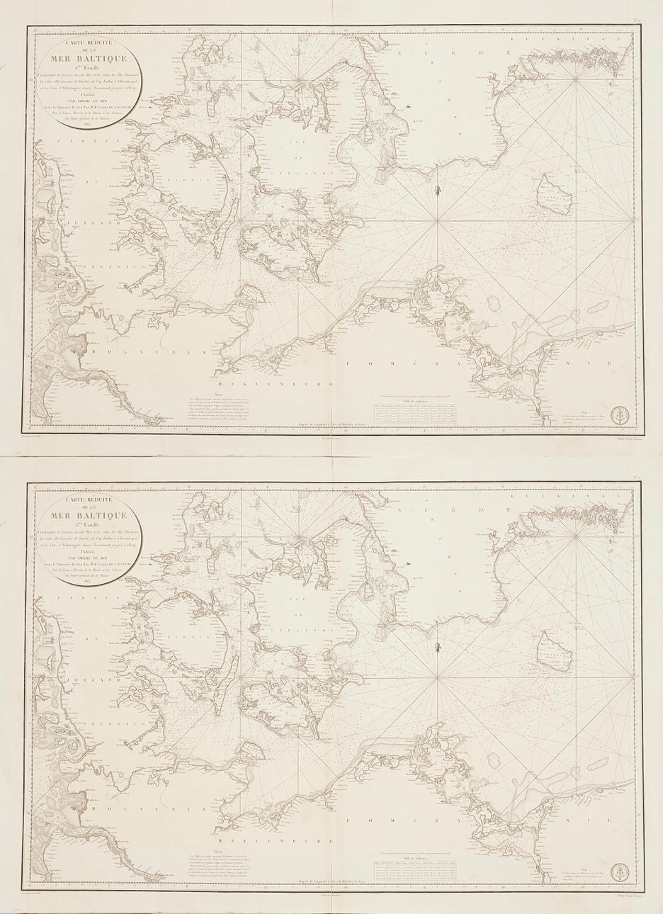 2 SJÖKORT ÖVER DANMARK, SKÅNE MM, 1815 och 1838.