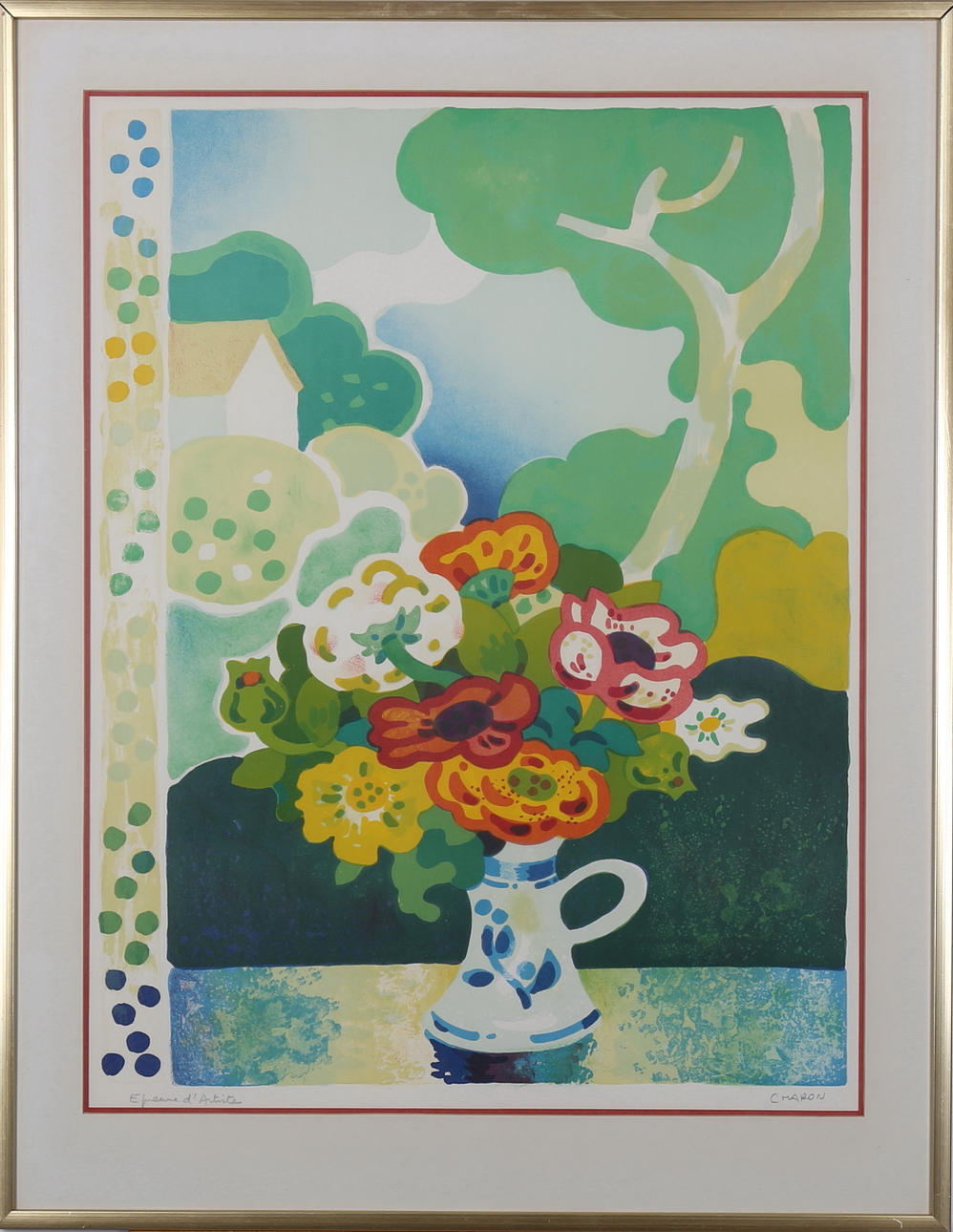 OIDENTIFIERAD KONSTNÄR. Stilleben, färglitografi ea, otydlig signatur C Haron.