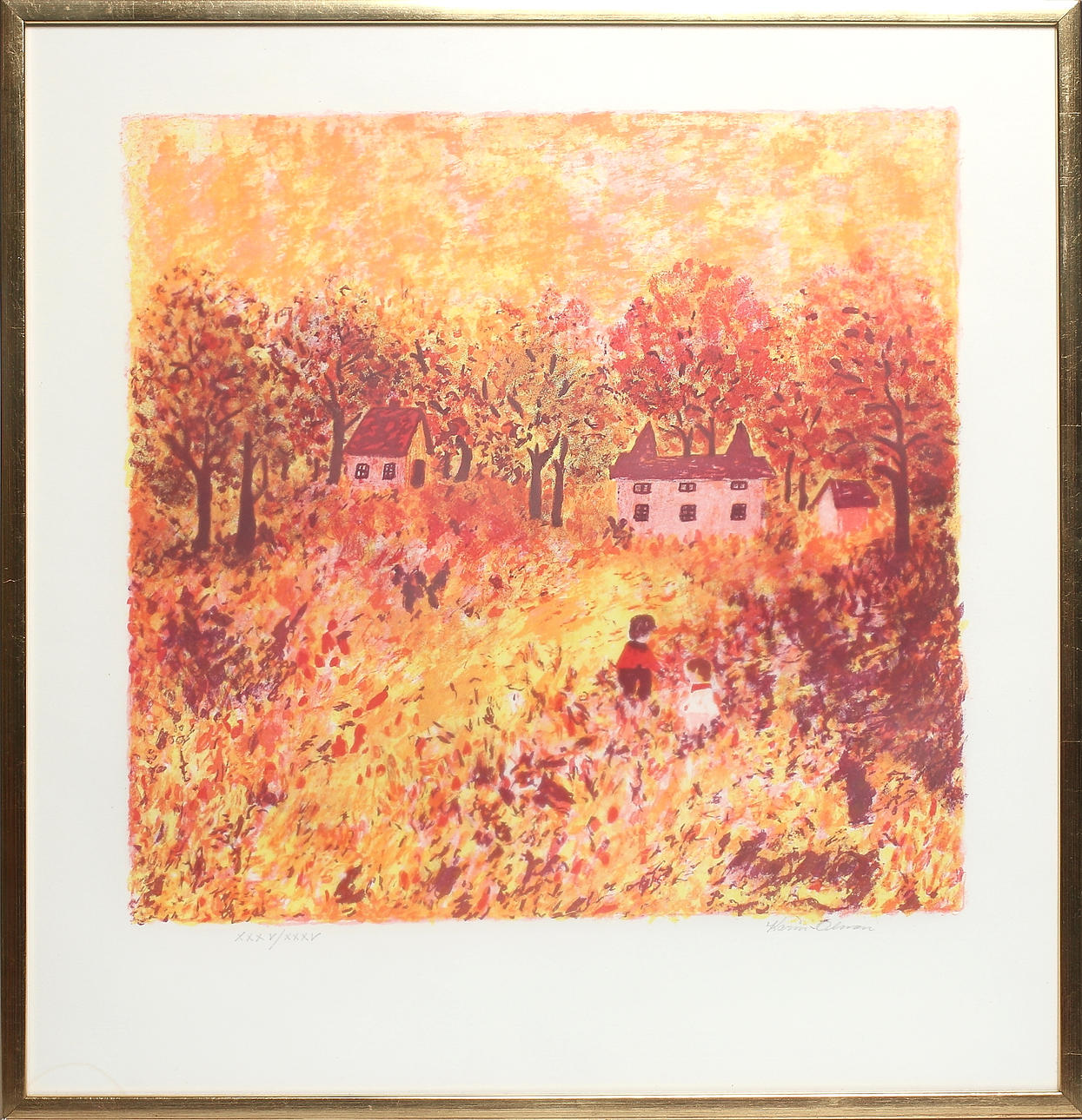 KARIN OLSSON. Höst trädgård, färglitografi, signerad och numrerad xxxv/xxxv.