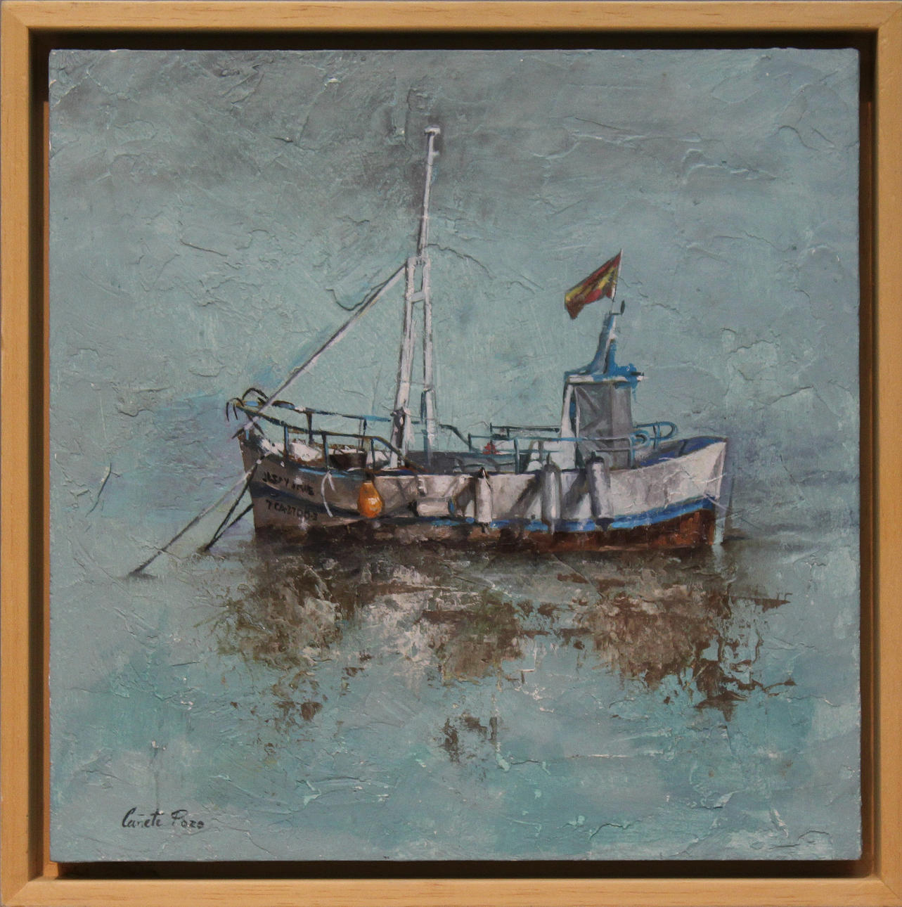 BEATRIZ CANETE POZO. Spansk fiskebåt. Olja på pannå. Signerad.
