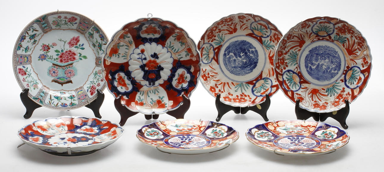 TALLRIKAR, 7 st, ostindiska, 1700-1800-tal.