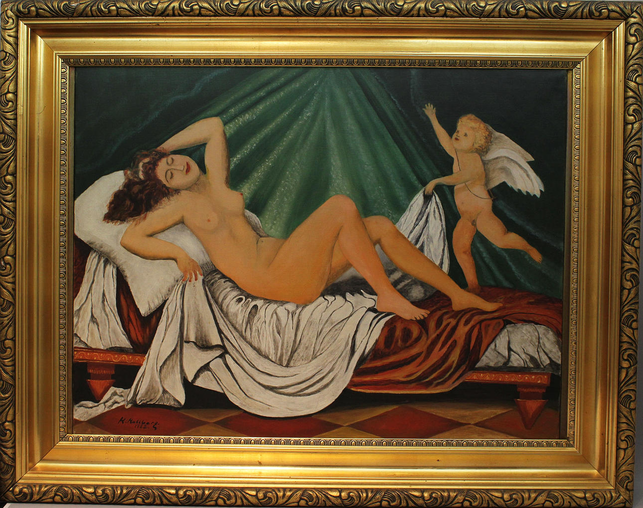 OIDENTIFIERAD KONSTNÄR. "En dröm fantasi". Olja på duk. Signerad H Hallberg och daterad 1952.